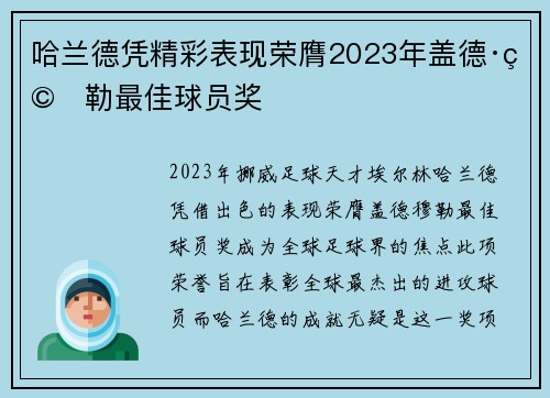 哈兰德凭精彩表现荣膺2023年盖德·穆勒最佳球员奖